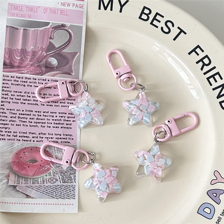 Llavero transparente con diseño de estrella de cinco puntas, nube y colores crema, estilo ins, ideal para pareja o regalo de novia.