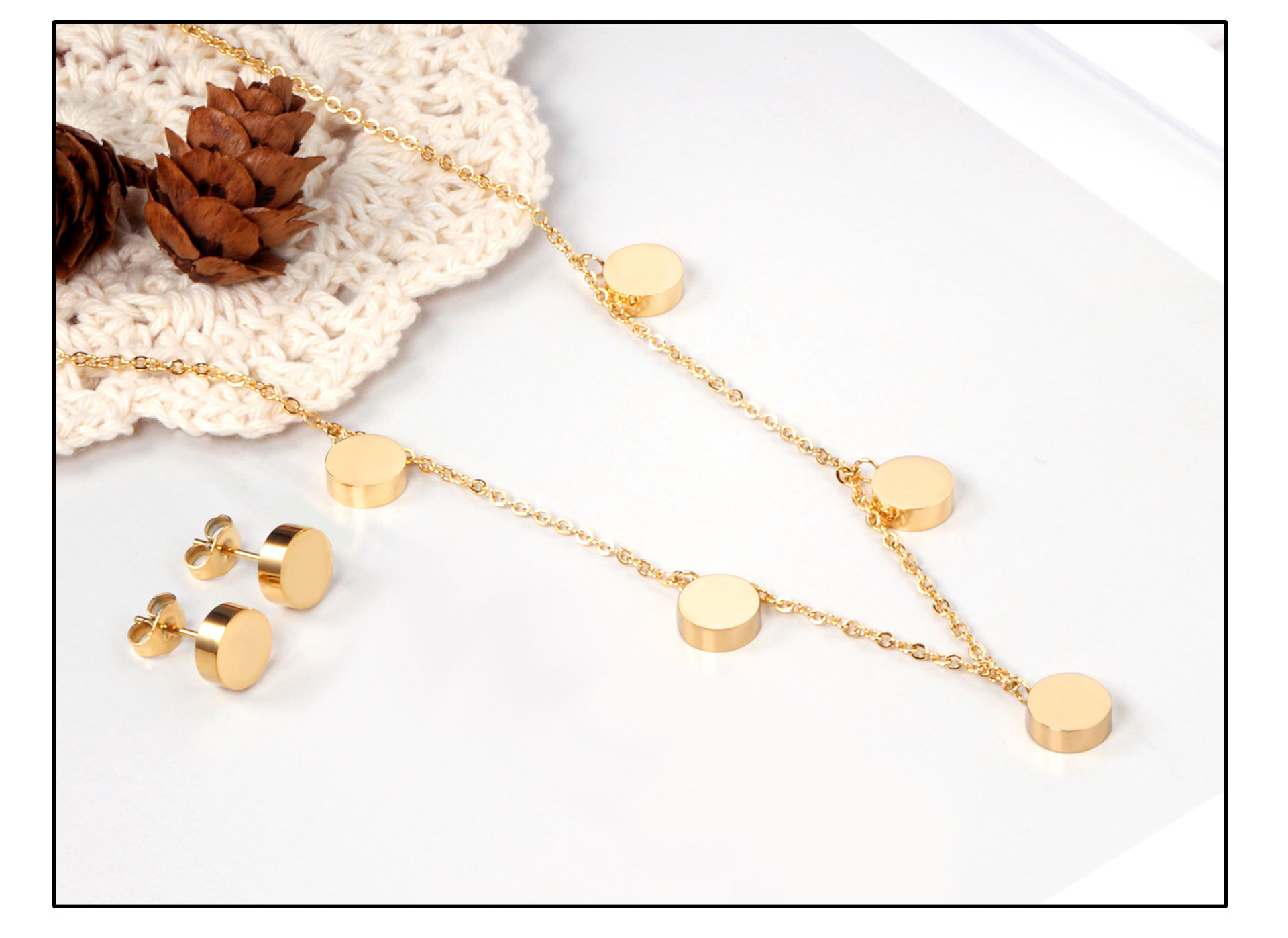 Fashion Star Moon Stainless Steel Plating Earrings Necklace 1 Set