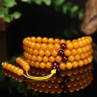 Selected Chicken Oil Yellow Old Beeswax 108 Beads Amber Round Beads Multi-Circle Bracelet for Men and Women Bracelet Necklace Natural