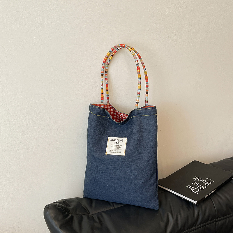 Ins nueva mochila de hombro de doble cara de mezclilla retro americana de doble uso de gran capacidad casual moda bolso de viaje