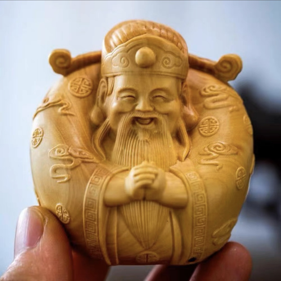 Fuxuo Sumsung Zhifu acantilado artesanía tallada de madera sólida Dios de la fortuna Fuxuo Sumsung decoración tradicional de la casa