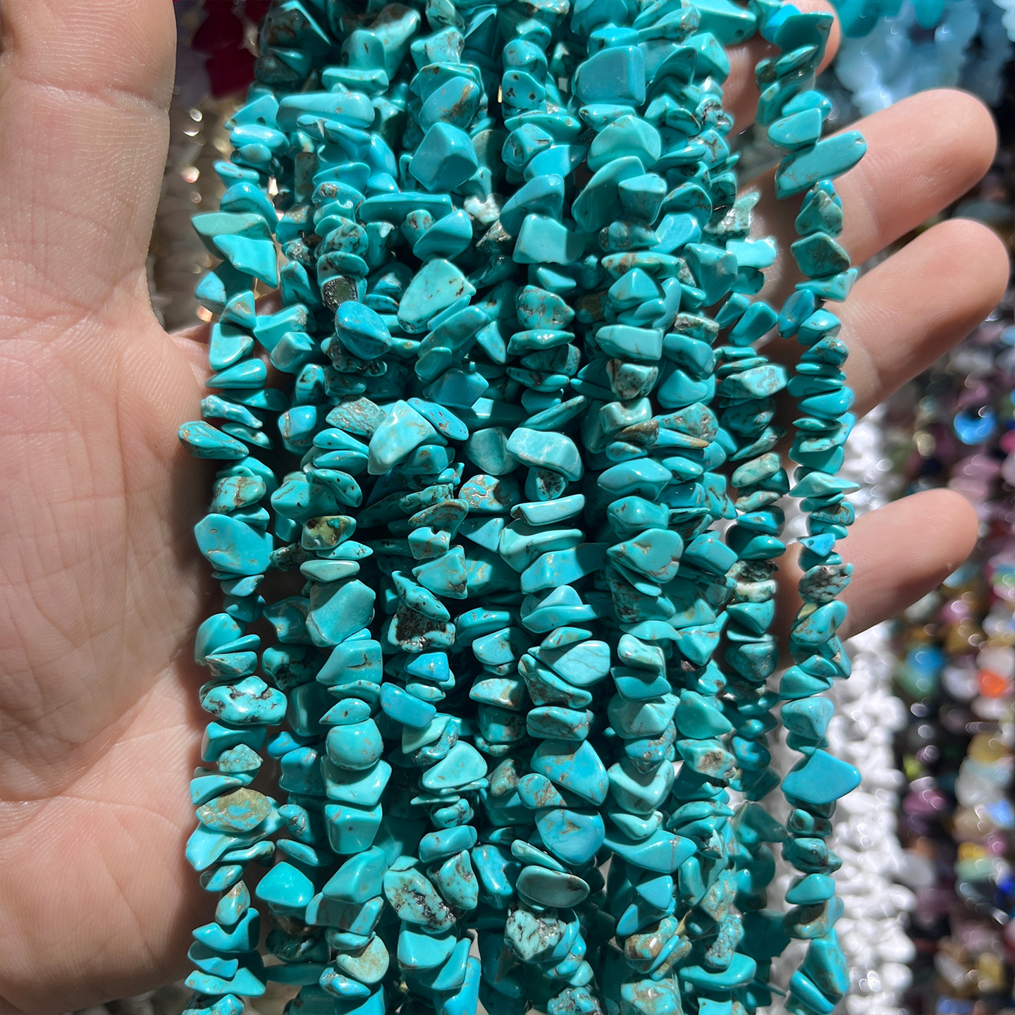 Synthetic turquoise, one piece is about 80cm