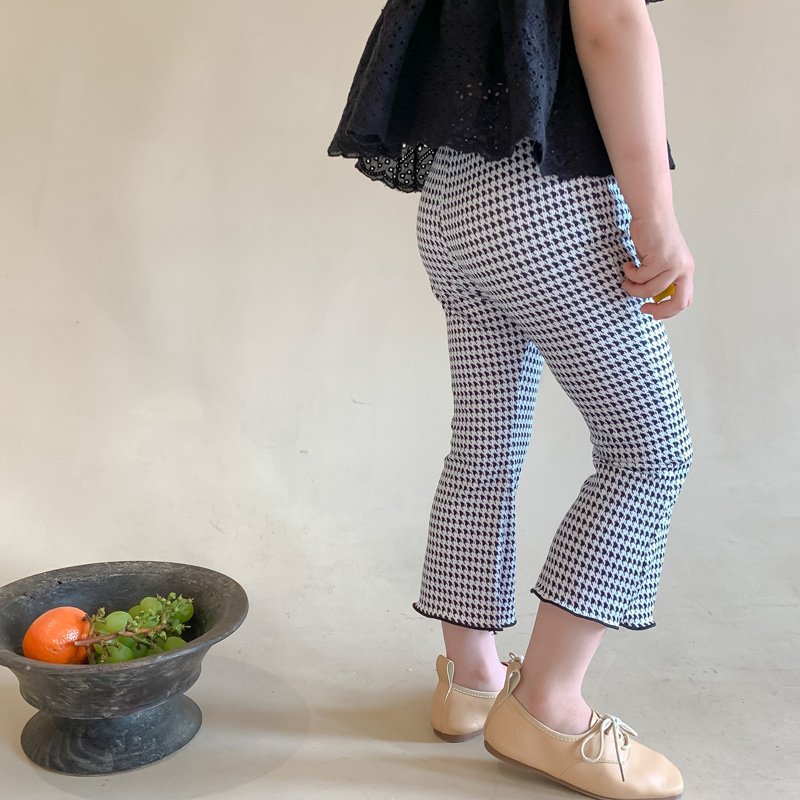 2021 A summer new pattern Children's clothing girl houndstooth Elastic force Hang Article horn 7 pants