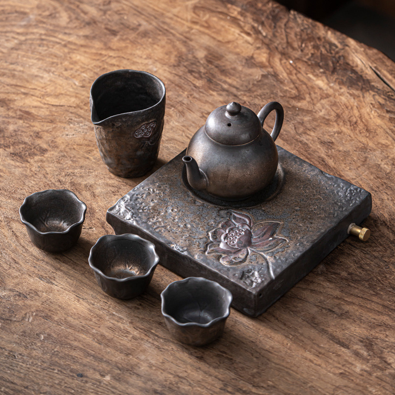 Creativo japonés Kung Fu té juego traje hogar cerámica té taza tetera gres simple viaje portátil una olla tres tazas