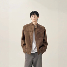 2025秋季美拉德美式棕色皮衣外套男高级感飞行夹克机车情侣棒球服