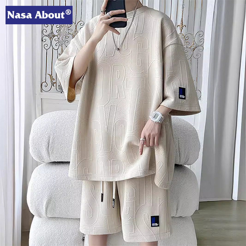 NASA summer fashion suit men's fashion brand boys handsome set with summer casual sports short sleeve shorts