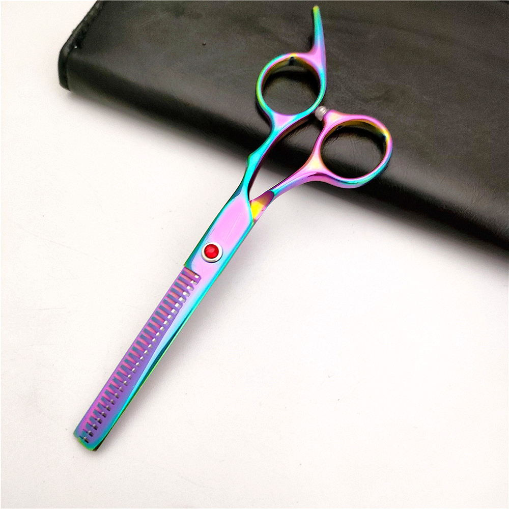 七彩美发剪刀 M1A-6.0寸 手型剪刀 红色宝石螺丝 跨境剪刀 剪刀厂