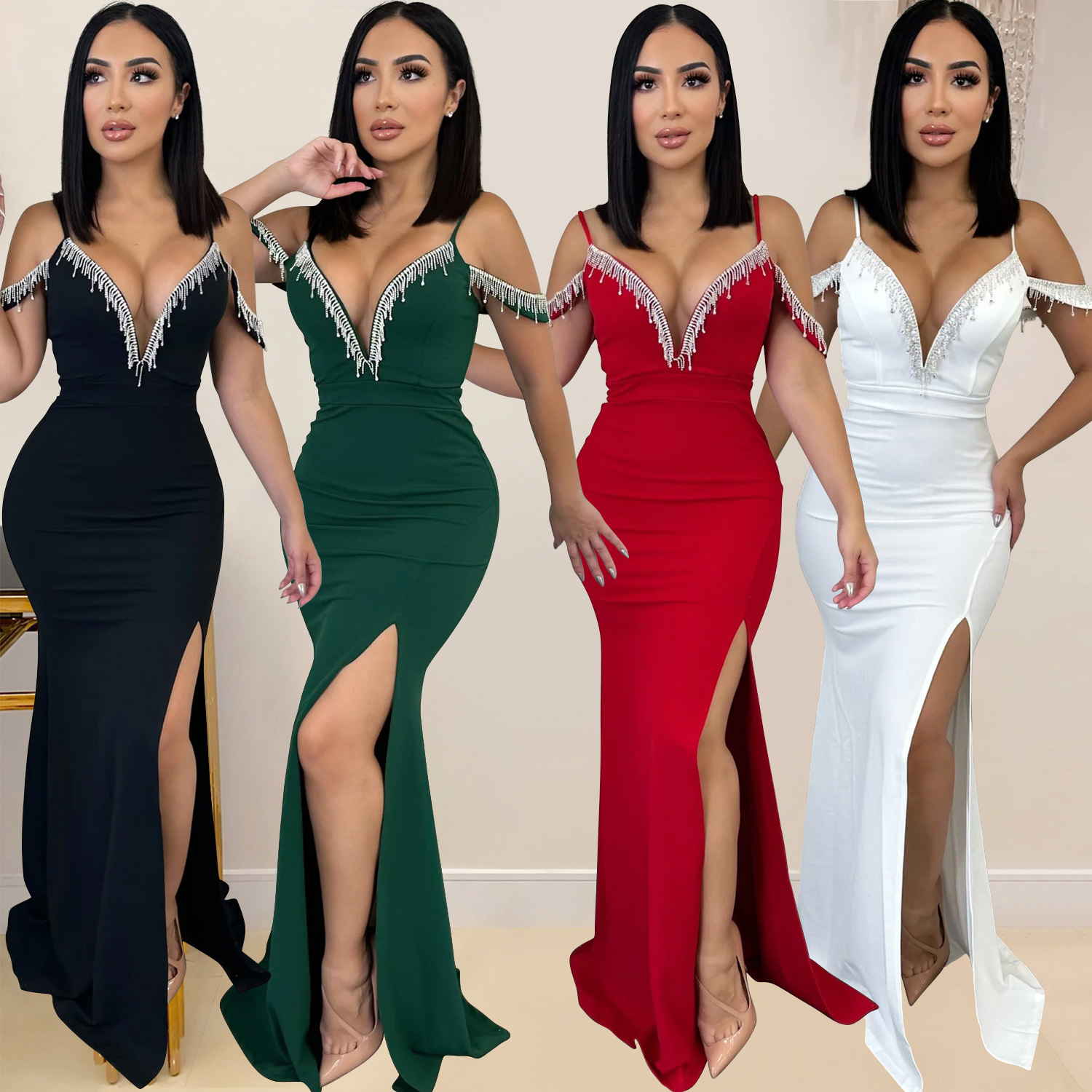 C6771 transfronteriza AliExpress Amazon vestido de correa de borla de color sólido de las mujeres de la moda europea y americana