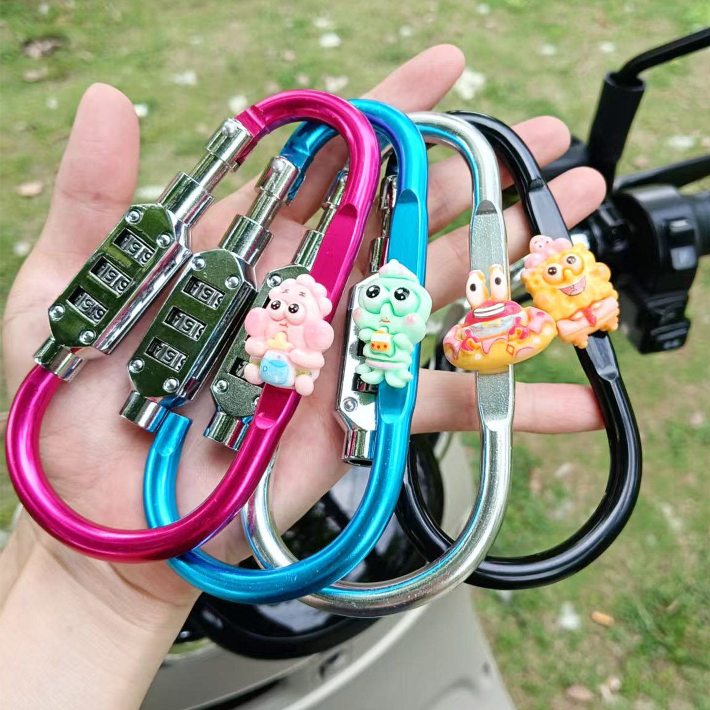 Cute Cartoon Electric Vehicle Helmet Password Lock Motorcycle Scooter Mountain Bike Anti-Theft Lock Bike Basket