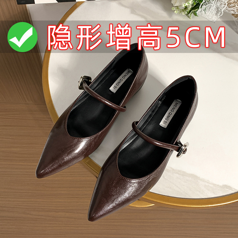 Petite Flat Shoes with Hidden Height Increase, Elegant Pointed-Toe Mary Jane Shoes for Women, French Style, Large Sizes 41 to 43
