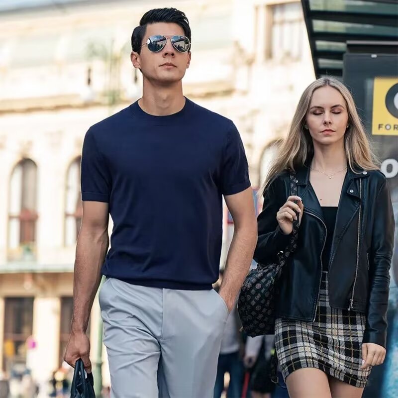 Estilo maduro ligero de negocios verano nuevo estilo casual botón de solapa ins tendencia suéter delgado POLO de manga corta para hombre