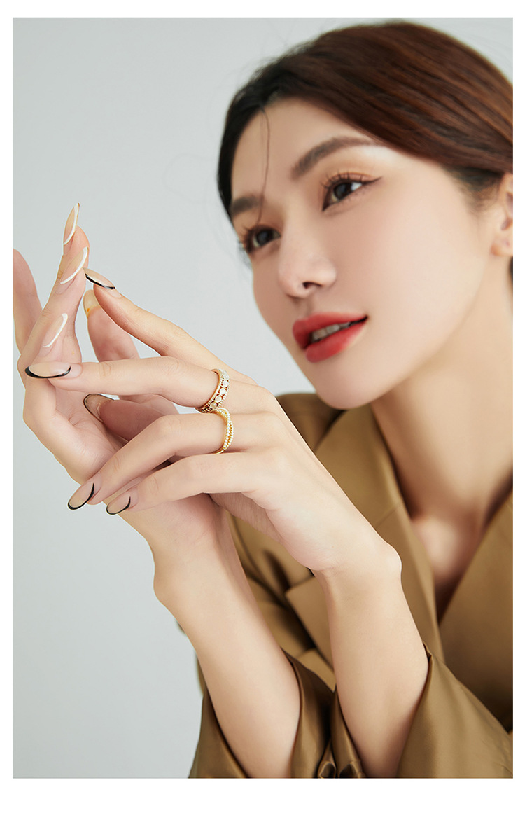 Fashion Round Copper Inlay Opal Pearl Zircon Open Ring 1 Piece