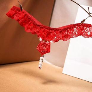 Jade Clam Containing Beads Handmade Rose Pearl Thong Temptation Lace Newlywed Sexy Underwear Rose Hot t
