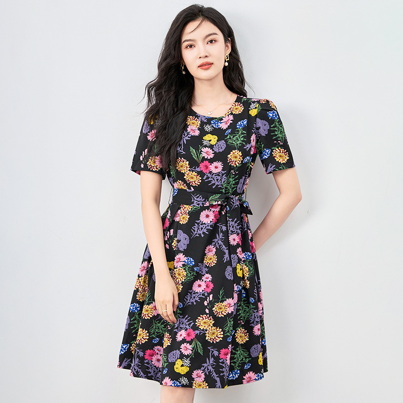 Đầm suông nữ midi mùa hè tay ngắn — 2419507 - Da đen chi tiết 5