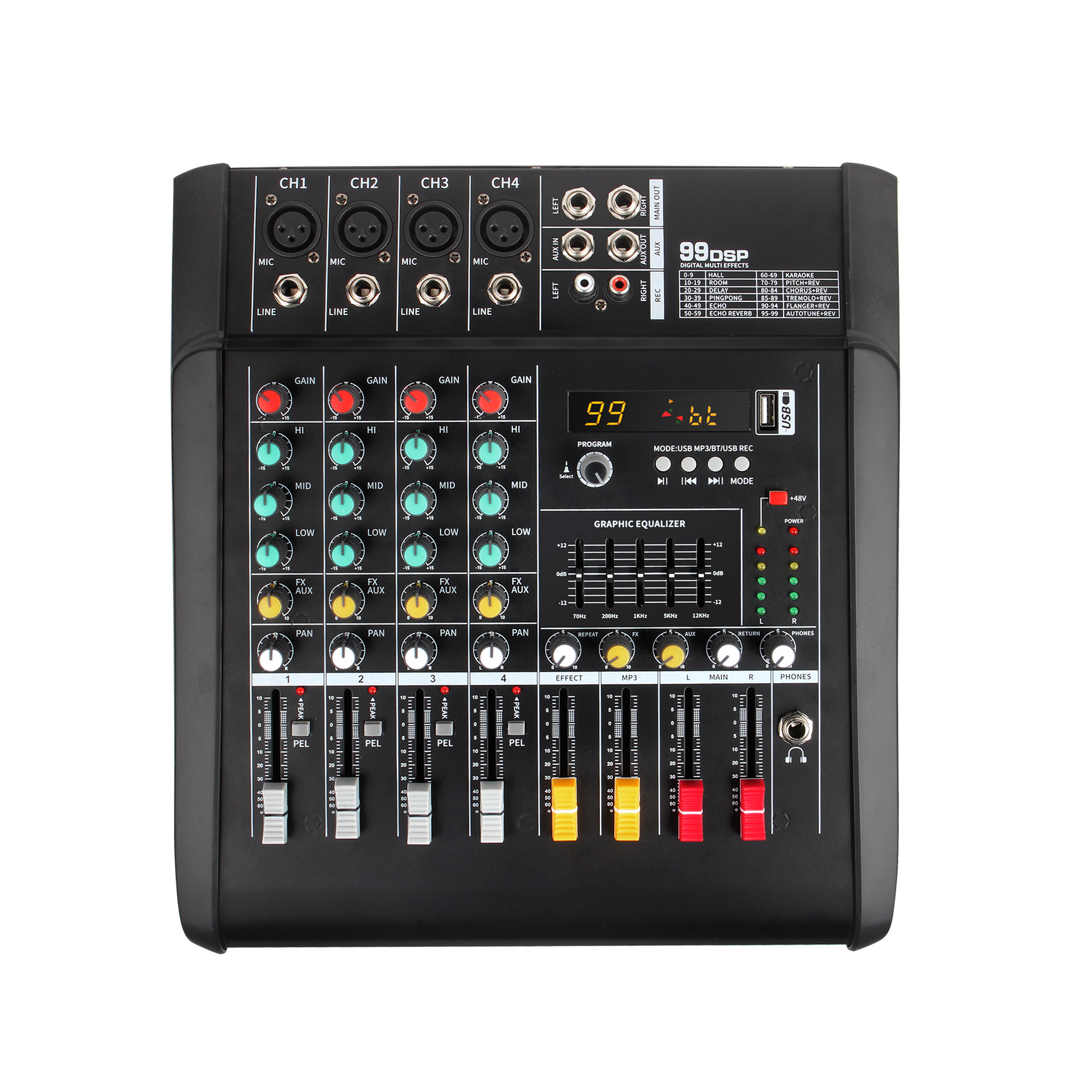 Consola de Mezcla con Amplificador de 4 Canales Modelo 402D 99 Efectos DSP con Bluetooth USB para Escenarios y Conferencias image 5