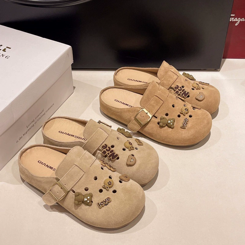 Туфли Birkenstock новые с отверстиями для женщин 2025 весна, милые мультяшные сандалии на одну ногу, плоская подошва Birkenstock