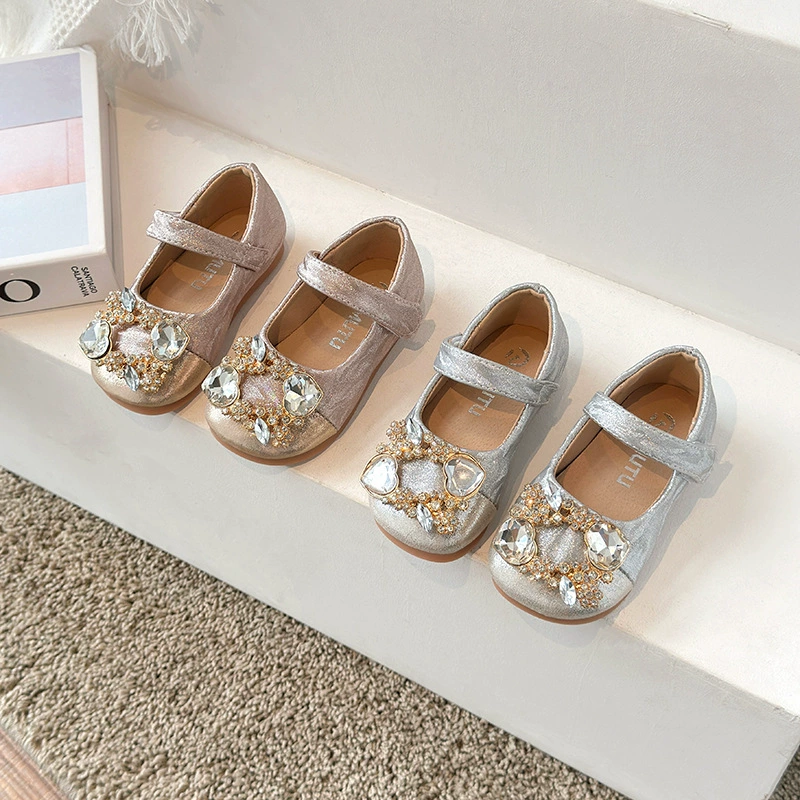 Детская обувь Сладкая обувь принцессы Весна и осень Новые детские кожаные туфли хрустальные туфли детские мягкие туфли