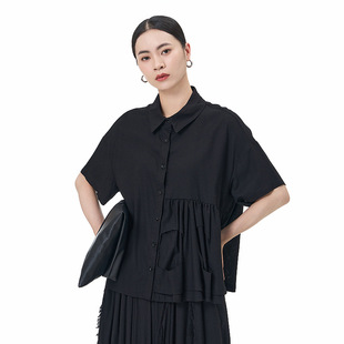 Cotton and Linen 2025 Summer New Style Asymmetrical Korean Style Japanese Style Tops Plus Size Women's Loose Short-Sleeved Shirts 32289