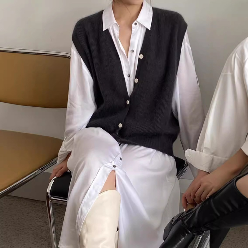 Cashmere Vest Vest Knitted Cardigan Women's V-Neck Loose Japanese-style Spring and Autumn Stacked Wool Waistcoat Vest Cashmere Vest Vest Knitted Cardigan Women's V-Neck Loose Japanese-style Spring and Autumn Stacked Wool Waistcoat Vest