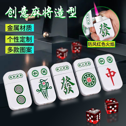 Mahjong lighter creative gas red fire fortune red medium lighter white small INS girl gift
