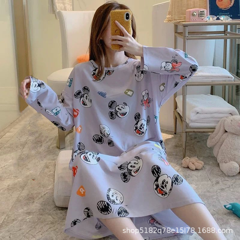 Otoño estilo coreano camisón de manga larga de las mujeres lindo más tamaño camisón de las mujeres Primavera Otoño Invierno largo camisón al aire libre ropa para el hogar