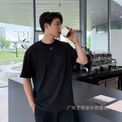 普拉跨境正确版本25夏季新品原标P家金属三角铁标纯色短袖T恤打底