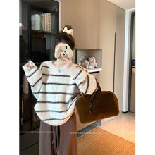 宽松慵懒风高级套头毛衣女秋冬季2026新款韩系秋装条纹针织衫上衣