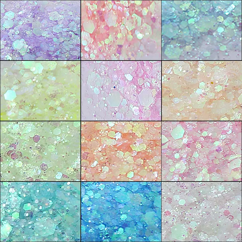 夏日冰透系列闪粉闪片混合大亮片糖果色指甲闪粉填充流沙滴胶材料