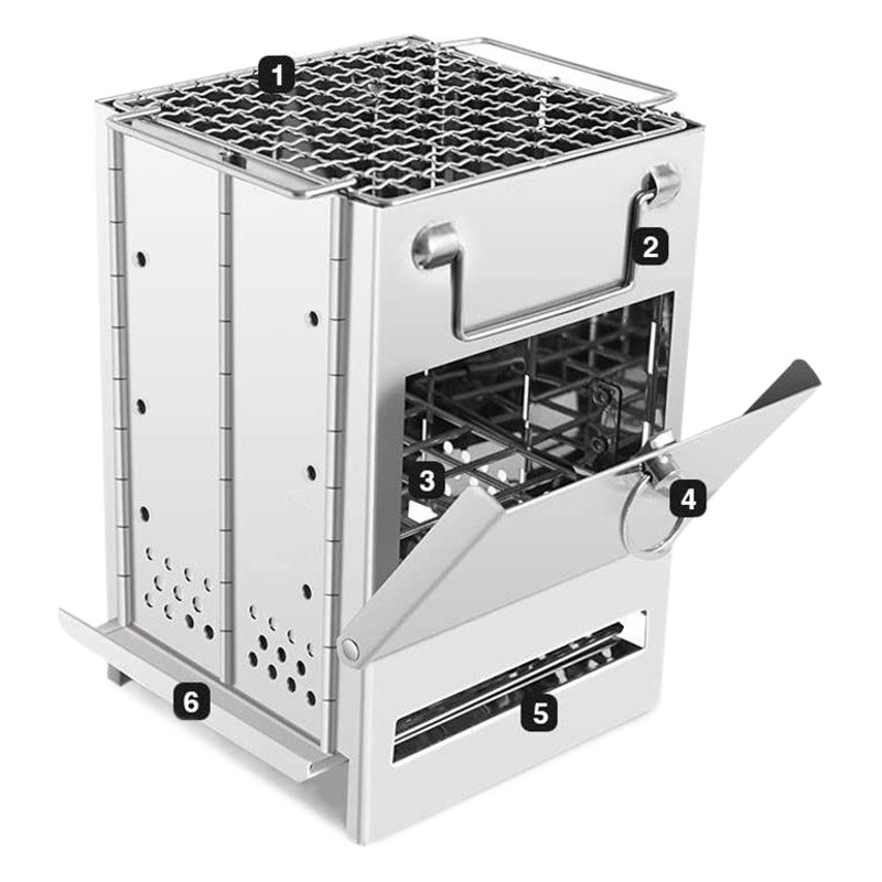 Liftable square wood stove stainless steel folding barbecue outdoor camping barbecue charcoal bonfire grill