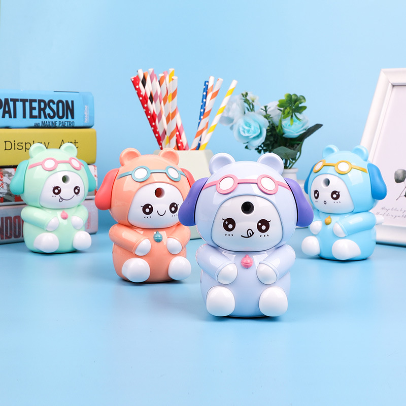 7837 Sacapuntas de lápiz de perro de la suerte Sacapuntas de pluma automática estudiante de escuela primaria aprendizaje papelería forma de dibujos animados sacapuntas