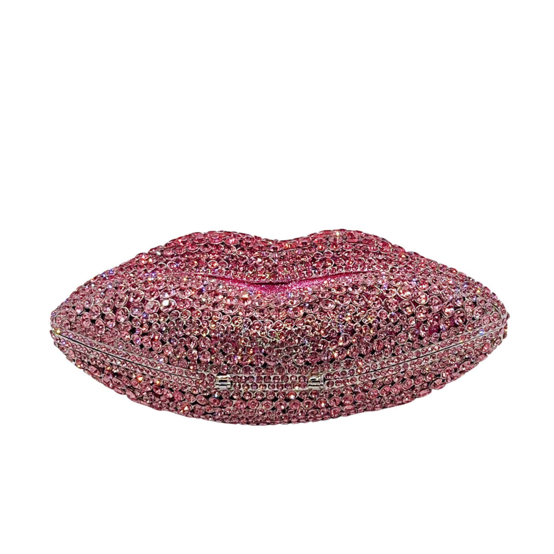 Túi clutch nữ đính đá dạ hội viền môi kim loại — màu đỏ đậm, Màu đỏ, Màu xanh lá, Màu xanh lam chi tiết 8