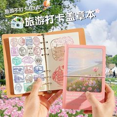 花柄トラベルスタンプルーズリーフブック、空白、小さくて新鮮、見栄えの良い、ストラップ付きトラベルチェックインノートブック、メモ帳