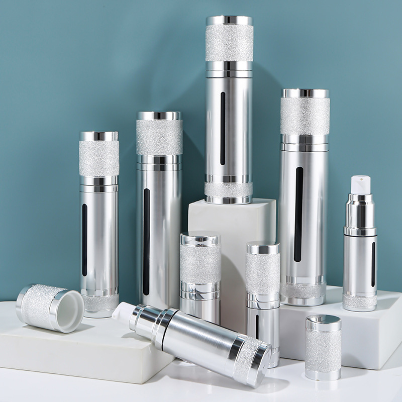 银色滚砂真空瓶乳液按压电化铝真空瓶子现货塑料瓶化妆品包材