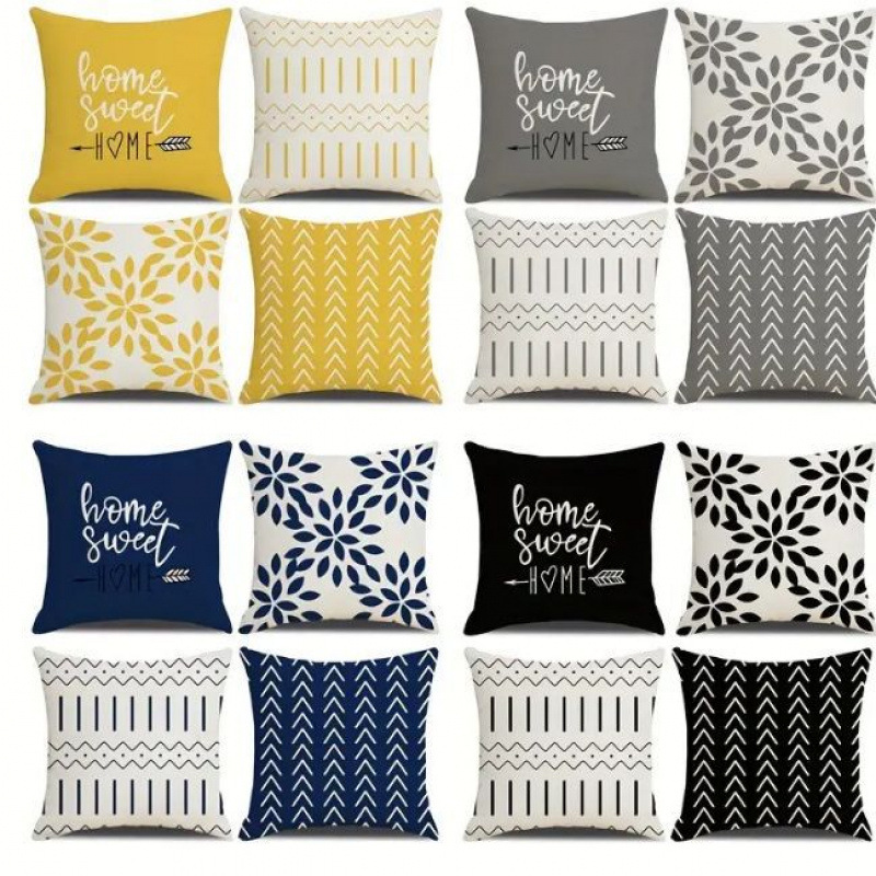 Modern Simple Pillowcase Linen Printed Pillow Four-Piece Set Home Sofa Decorative Cushion Living Room Cushion Wholesale