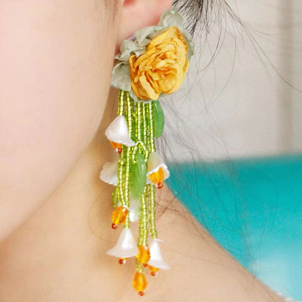 Sweet Flower Artificial Crystal Cloth Plating Women's Earrings display picture 15