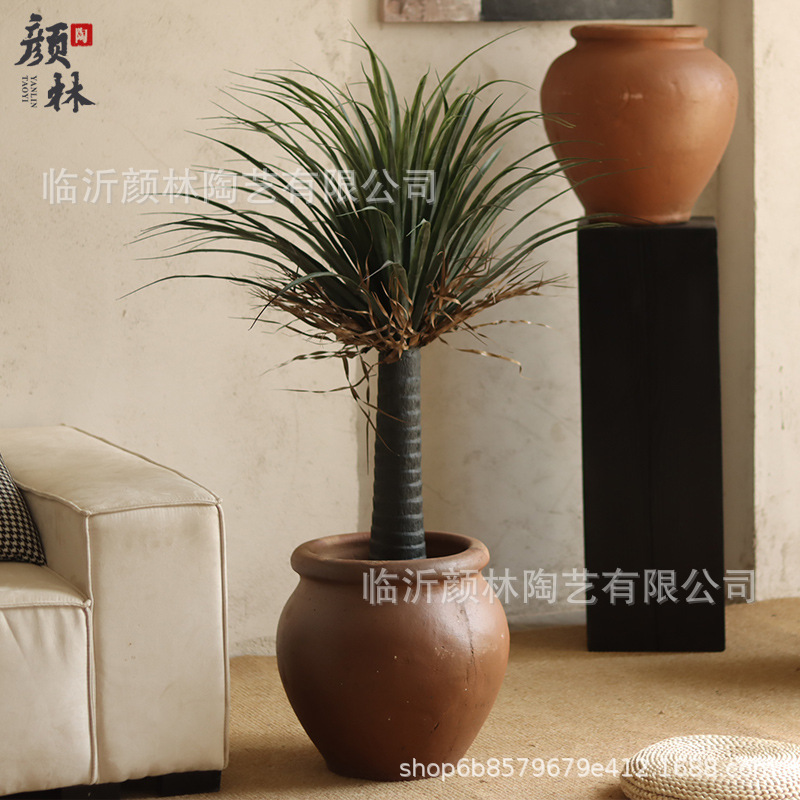 Gran barriga altar de cerámica, cerámica retro de tierra, cerámica gruesa hecha a mano, gran jarro, adornos residenciales, cerámica de viento silencioso.