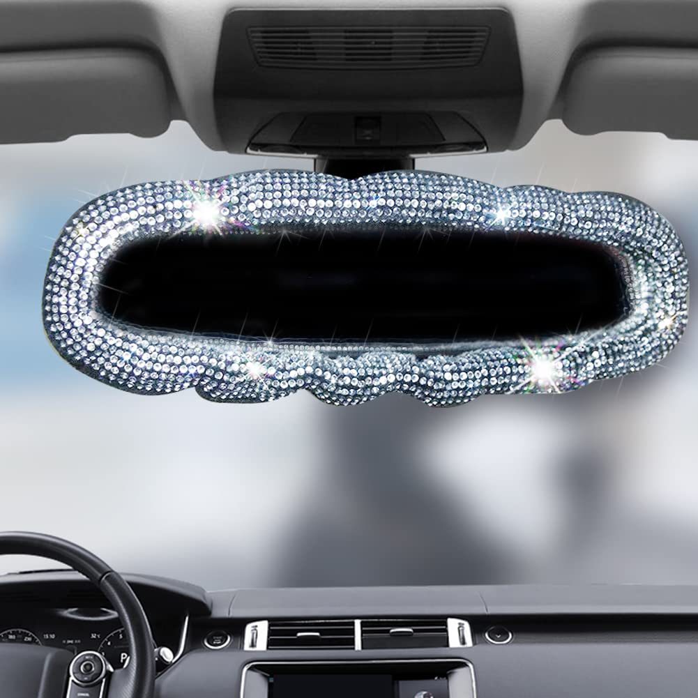 Car Diamond-encrusted Rearview Mirror Cover,Car Interior Full Rhinestone With Diamond-colored Diamond Reversing Mirror Protective Cover