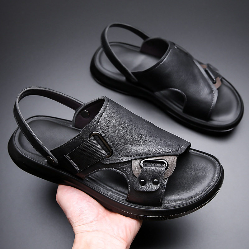 Dép sandal nam cỡ lớn thoáng khí đi biển, dép lê quai ngang hở ngón đi ngoài trời — CS2319 màu xám, CS2319 màu đen