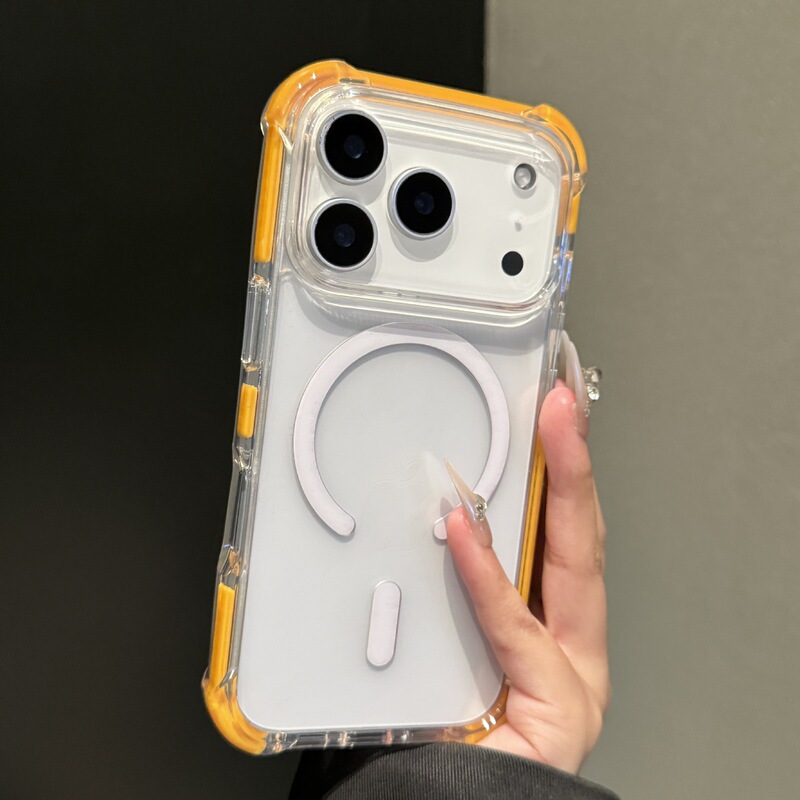 Suitable for Iphone17Promax Mobile Phone Case Four-Corner Anti-Fall Apple Magnetic 17 New Cream Frame Silicone Case