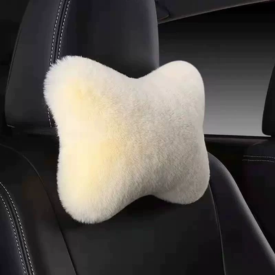 Car Plush Headrest Pillow Pair, Car Headrest - plush-headrest-beige-one
