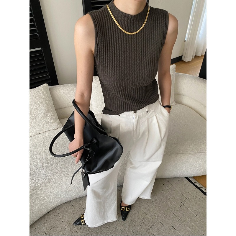 Sinan Early Spring New Style Ultra-Fine Wool Blend Textured Slim-Fit Half-Turtleneck Knit Vest Sn8598 Sinan Early Spring New Style Ultra-Fine Wool Blend Textured Slim-Fit Half-Turtleneck Knit Vest Sn8598