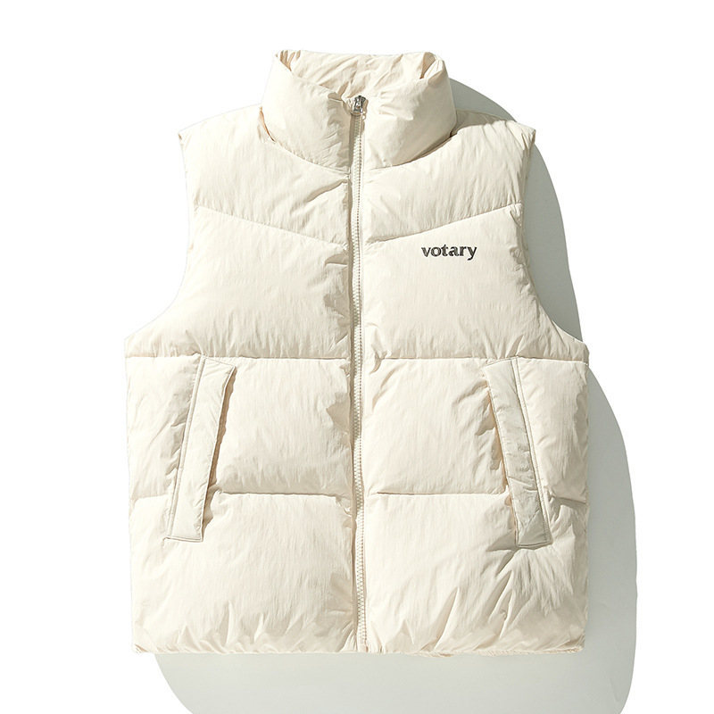 90 terciopelo engrosado abajo Chaleco de los hombres de invierno corto collar abajo chaqueta americana retro impreso abrigo de pan Q