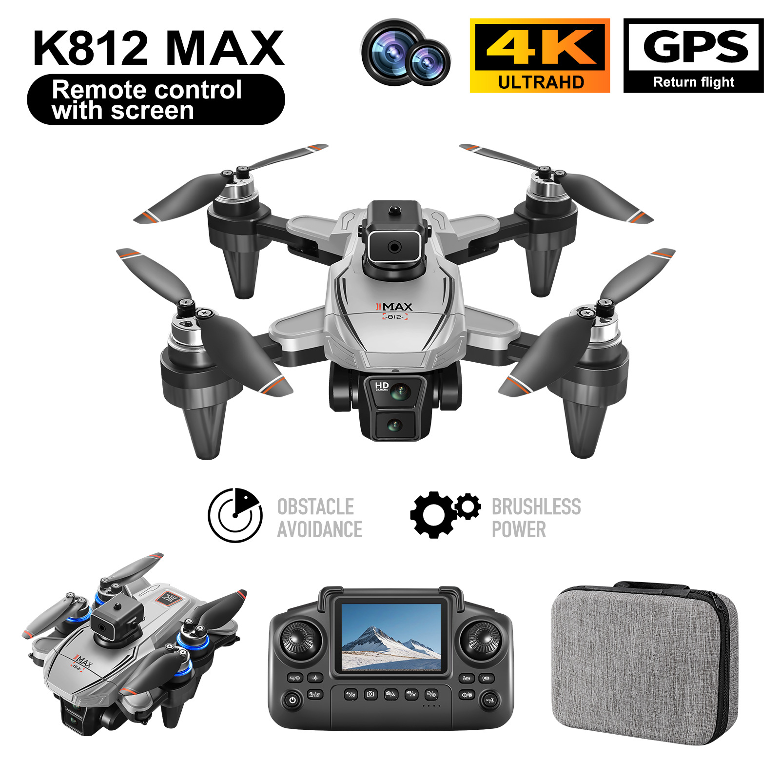 NEW跨境K812MAX无人机高清航拍四轴飞行器GPS定位屏控空拍机Drone
