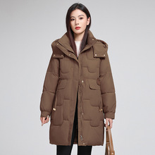 2024年新款棉服女韩版宽松连帽棉衣中长款过膝加厚纯色慵懒棉袄潮