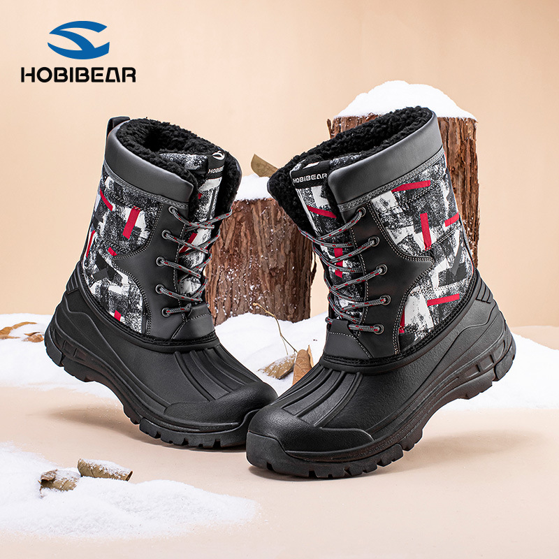 Habbear botas de nieve para niños botas de algodón forradas de lana botas de algodón de media pantorrilla botas de algodón de estilo de comercio exterior cálido entrega de una sola pieza