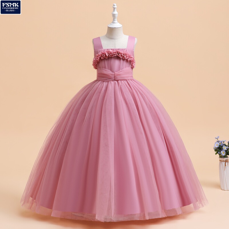 New European and American Amazon Spot Girls Birthday Dress Flower Medium and Large Kidsren's Floor-Length Skirt Kidsren's Dress Skirt