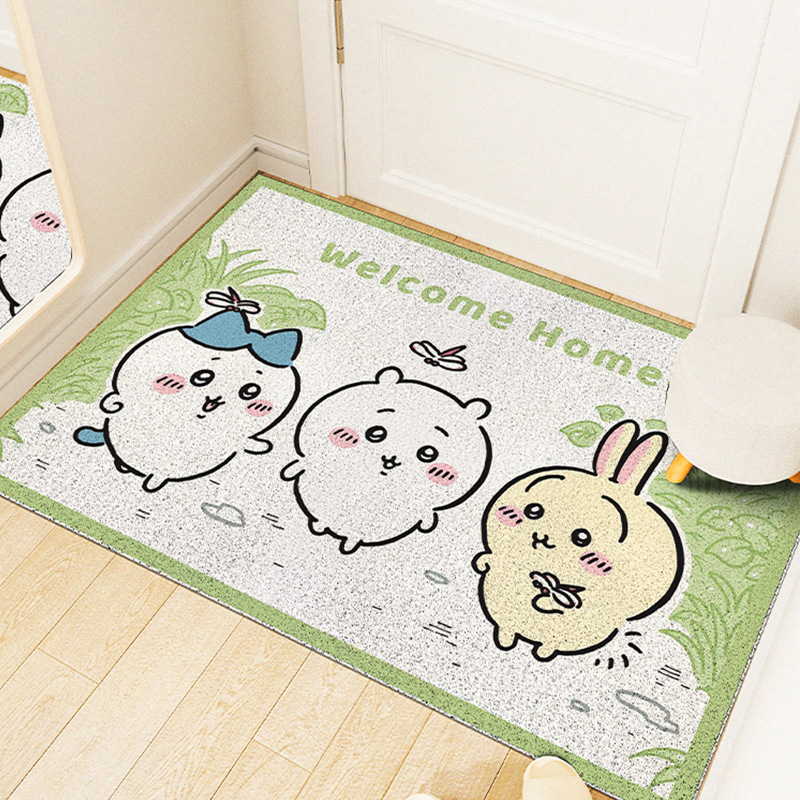 Cartoon Jiikawa Entrance Mat, Silk Loop Door Mat, Household Outdoor Door Mat, Stain-Resistant and Easy to Care For, Foyer Mat