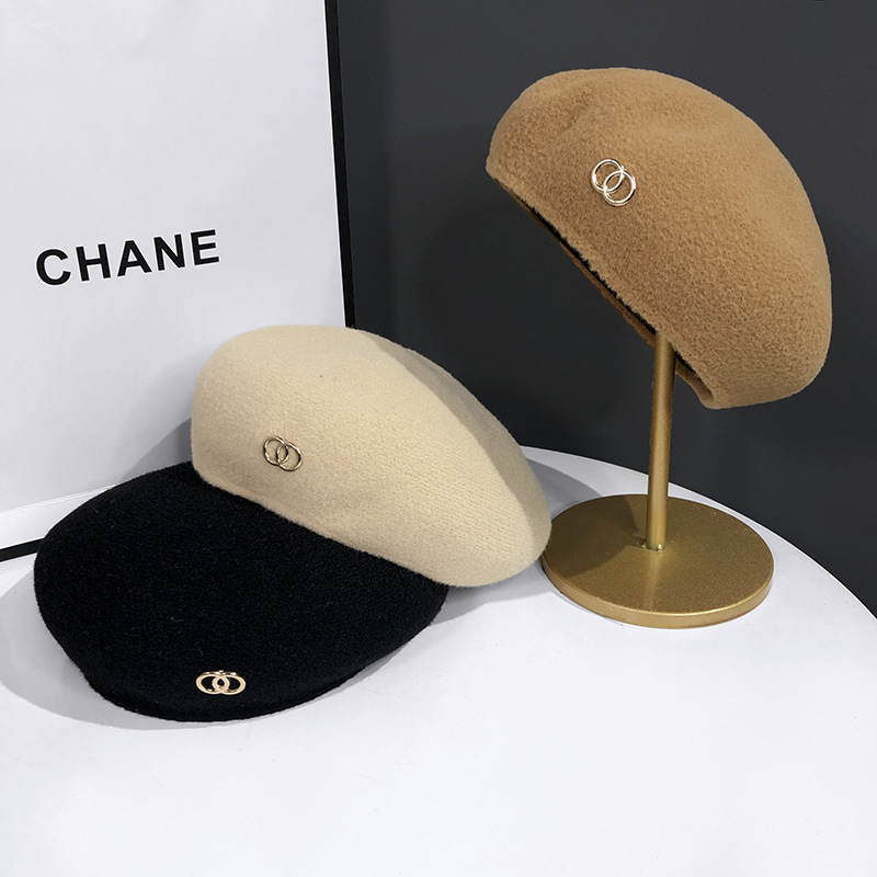 Ull Strikket Beret Kvinners Høst og Vinter Britisk Allsidig Artist Hatt Koreansk Versjon Mote Bud Gresskar Hat Trend_voghion.com