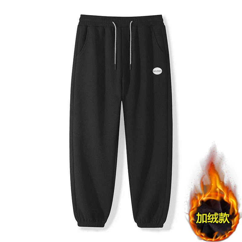 Pantalones casuales forrados de lana de los hombres de otoño e invierno deportes ins moda niños tobillo-atado suelta más tamaño waffle Pantalones