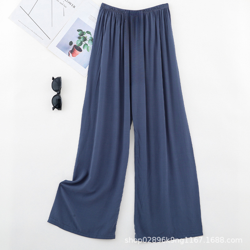 [Algodón sólido] Pantalones de piernas de algodón sólido de cintura alta dulces de fibra adhesiva pantalones de piernas largas delgados de verano relajados